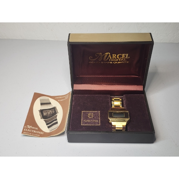 Vintage Marcel Digital Solid State Quartz Gold-Tone Watch with Original Box