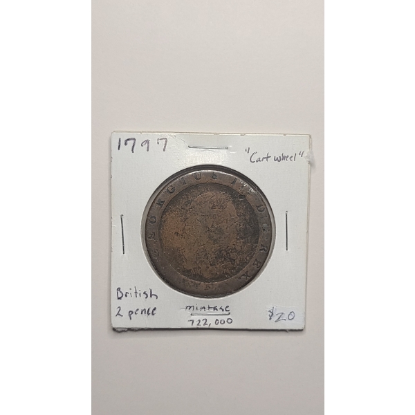 1797 British "Cartwheel" 2 Pence Coin - Mintage Of 722,000