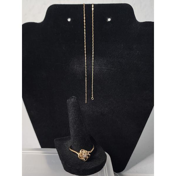 10K Gold Twist-Detailed Size 12 Ring with Diamond & Two Pieces of 10K Gold Chain - Total Weight: 3.2
