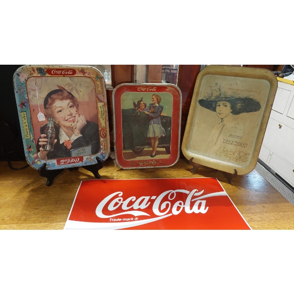 Original Coca Cola "COKE" - 4 Pc Trays & Decal Set - Decal NOS For Coke Vending Machine -See Desc