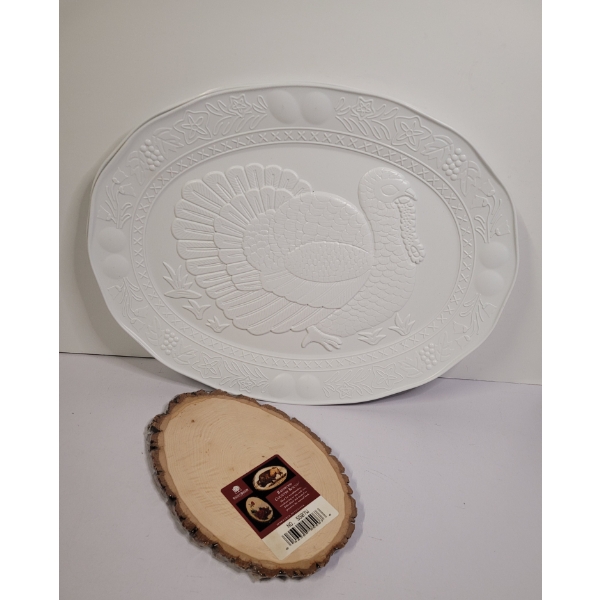 3 Large Turkey Platters And A Basswood Country Round