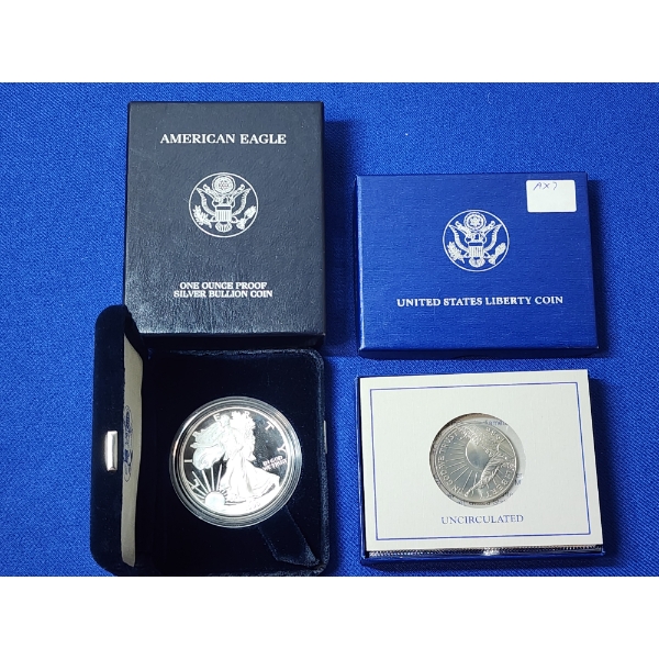1999 American Eagle 1 oz Silver Coin & 1986 Liberty Half Dollar Coin 