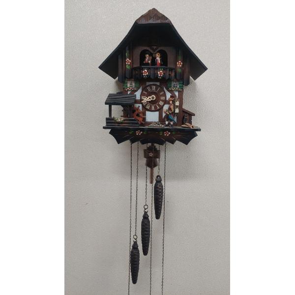 Vintage German Colorful Cuckoo Clock With Multiple Figures On Go Round - See Details