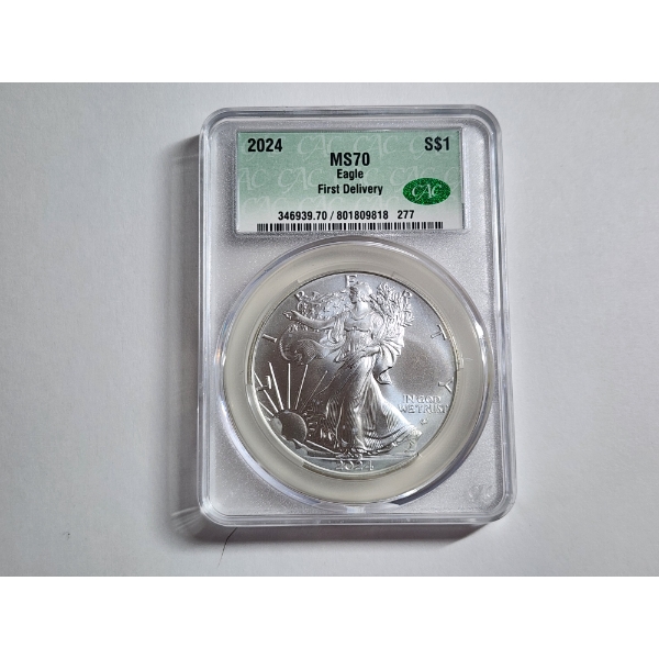 2024 American Silver Eagle 1 oz .999 Fine Silver First Delivery CAC MS 70