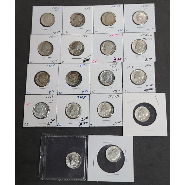 Assorted Years Pre '64 90% Silver Roosevelt Dimes - Face Value: $1.80 