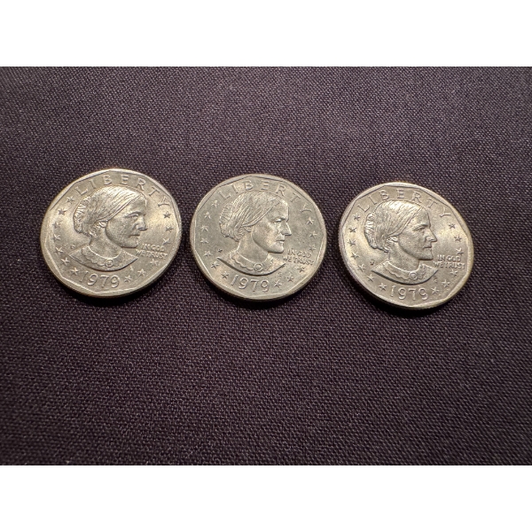 3 - 1979 United States Susan B. Anthony Dollar - All Mint Condition