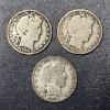 Image 1 : 3 Pcs - 1906 Barber (Liberty Head ) 90 % Silver Half Dollars P / O / S  See Pics