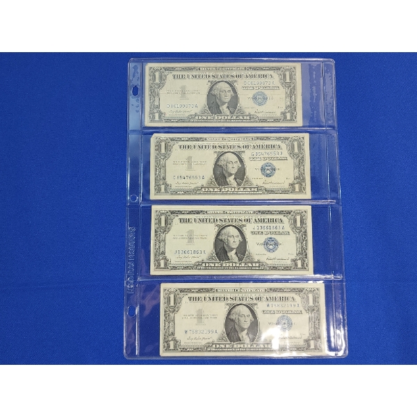 Lot of 4 U.S. 1957 Blue Seal $1 Silver Certificates