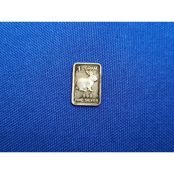 1 Gram .999 Fine Silver Bar - Bunny Rabbit Design