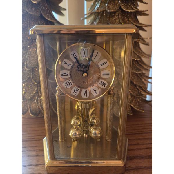 Brass Table Clock, Pair Of Beautiful Glittering 23"x8" Table Or Mantle Trees 