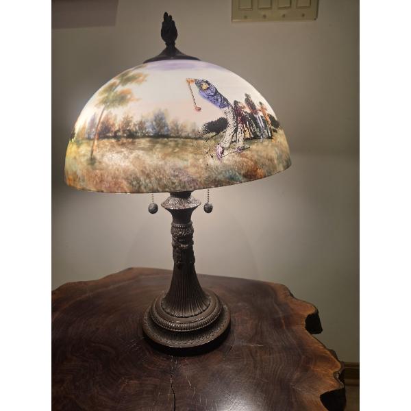 Domed Glass Golf Themed Table Lamp With Pull Chain On/Off 