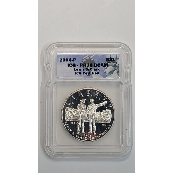 ICG 2004-P PR70 DCAM Lewis & Clark Bicentennial 90% Silver Proof Dollar