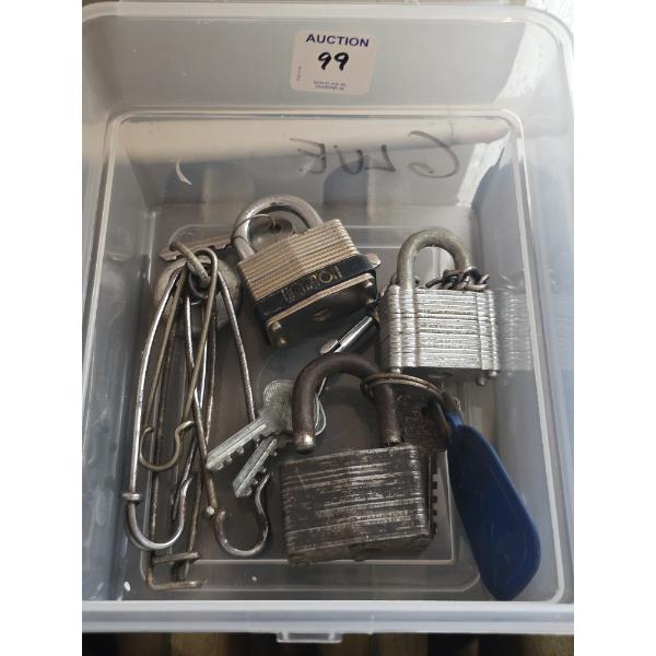 3 Locks with Keys and a Grouping of Horse Blanket Pins
