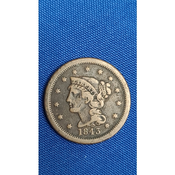 United States 1843 Braided Hair Large Cent 