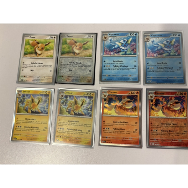 Pokémon Cards - Set of 8 - Holo & Reverse Holo - Eevee - Vaporeon - Flareon