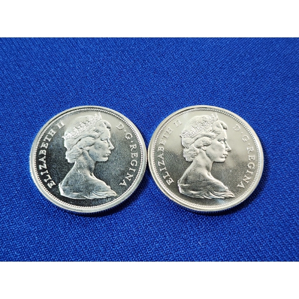 x2 1965 Canadian 50 Cent 80% Silver Coins 