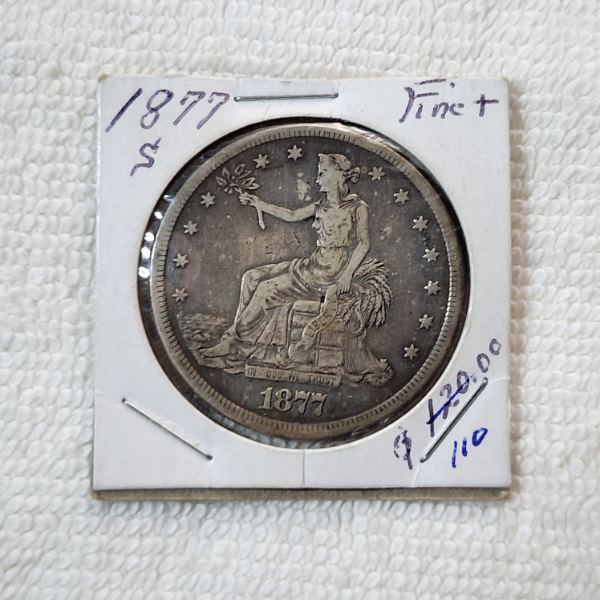 Incredible Coin!! 1877-S Trade Silver Dollar "Fine +" - 90% Silver U.S. Coin 