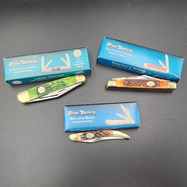 Three Assorted Frost Cutlery Knives in Boxes - See Photos!