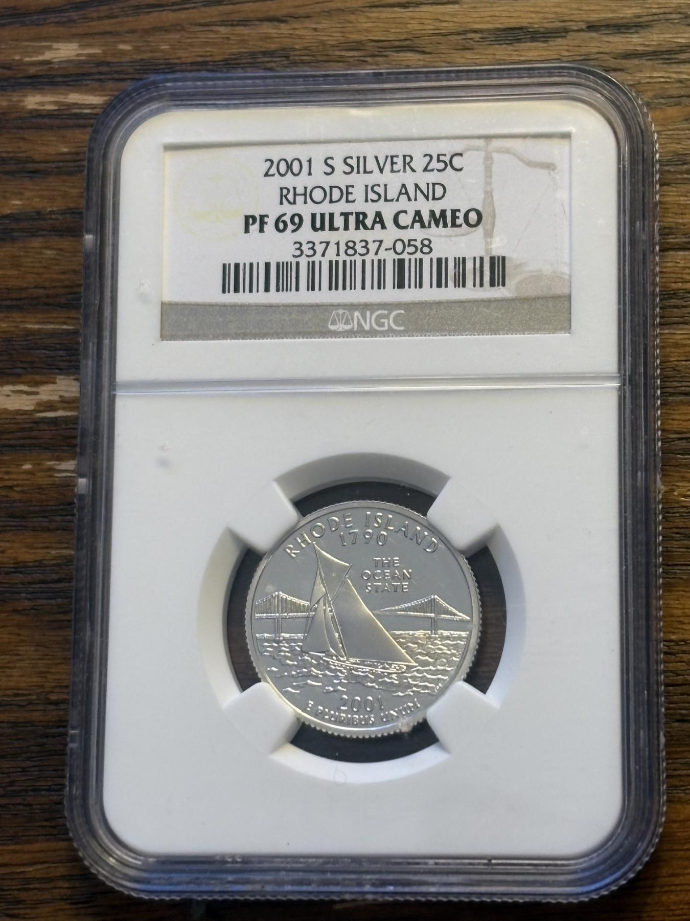 NGC 2001-S Rhode Island PF 69 Ultra Cameo 90% Silver Quarter