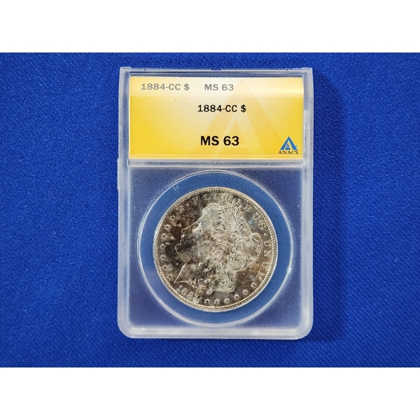 1884 CARSON CITY 90% Silver Morgan Dollar - Graded by ANACS MS 63 