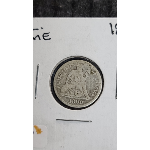 1890 Seated Liberty 90% Silver Dime 