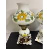 Image 2 : Vintage Milk Glass Hurricane Lamps - Gorgeous Floral - In Working Condition! - 14 inches tall