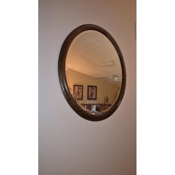 Perfect Wood Framed Oval Mirror 31 x 25 Overall - See Pics