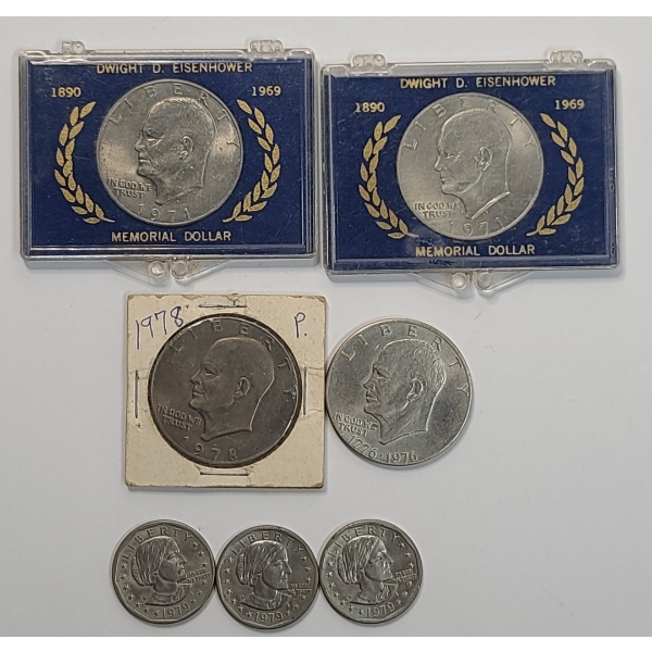 Assorted Years And Mint Marks United States Eisenhower Dollars & Susan B. Anthony Dollars - FV: $7