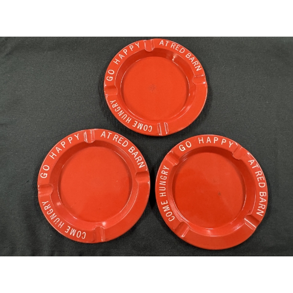 3 - Red Barn Restaurant Metal Ash Trays - 4 1/2" Wide - Out Of Business In The 80's