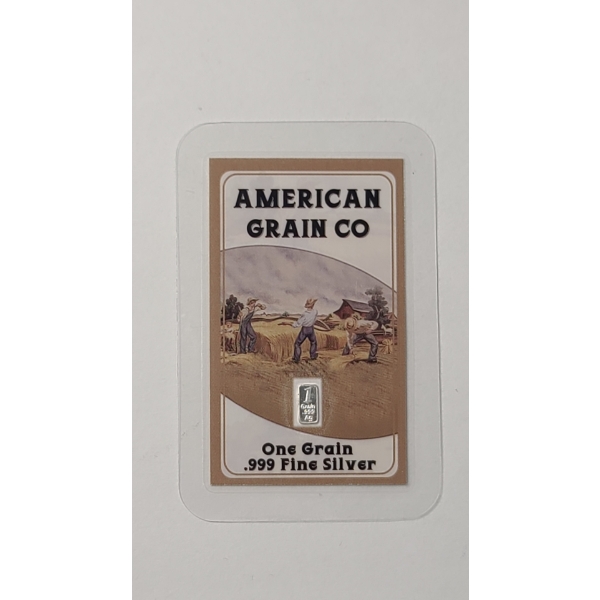 1 Grain .999 Fine Silver Bar In American Grain Co Advertisement Card