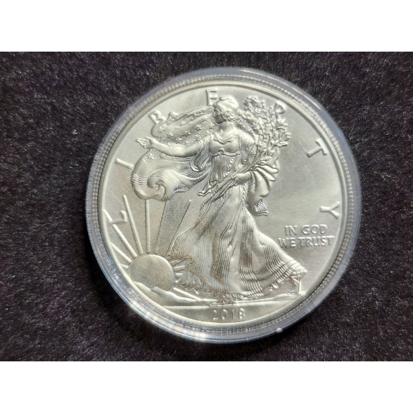 1 Oz .999 Fine Silver 2018 American Eagle Round in Capsule Protector
