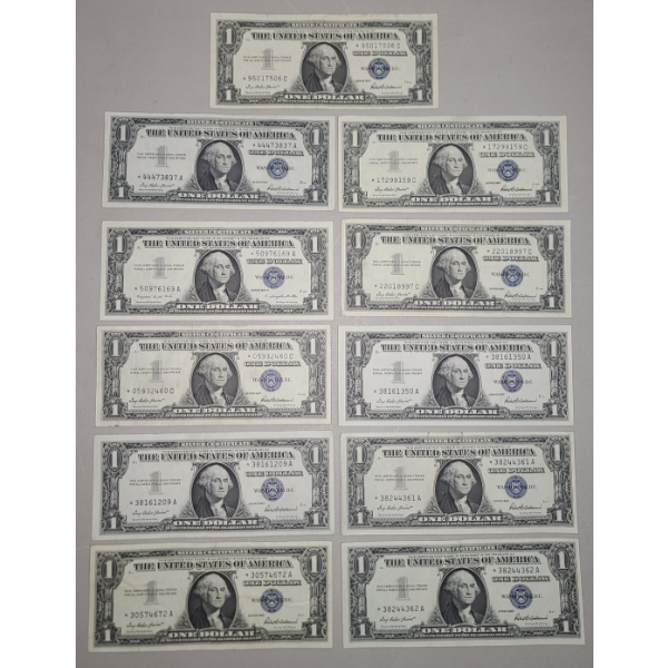 (11) U.S Series 1957 $1 Silver Certificate STAR Notes - Very Fine Condition - Face Value: $11.00