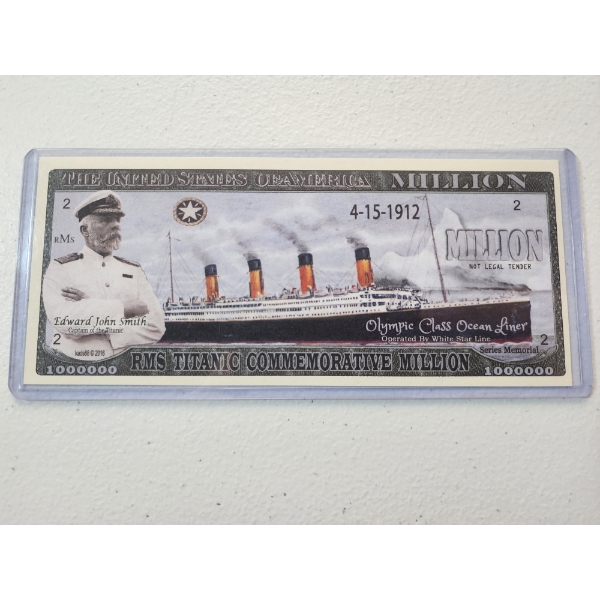 RMS Titanic Commemorative Million Dollar Bill - Mint Condition in Protective Holder