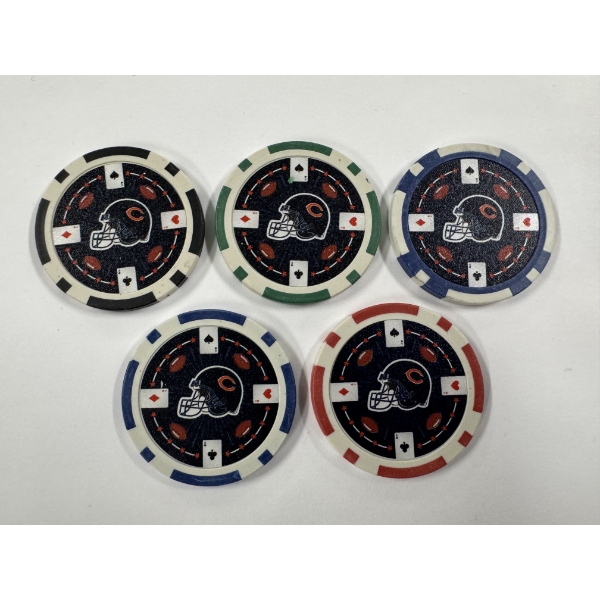 NFL Chicago Bears - Clay Poker Chip Set - Mint Condition - Complete Set 5 Chips - Harder To Find