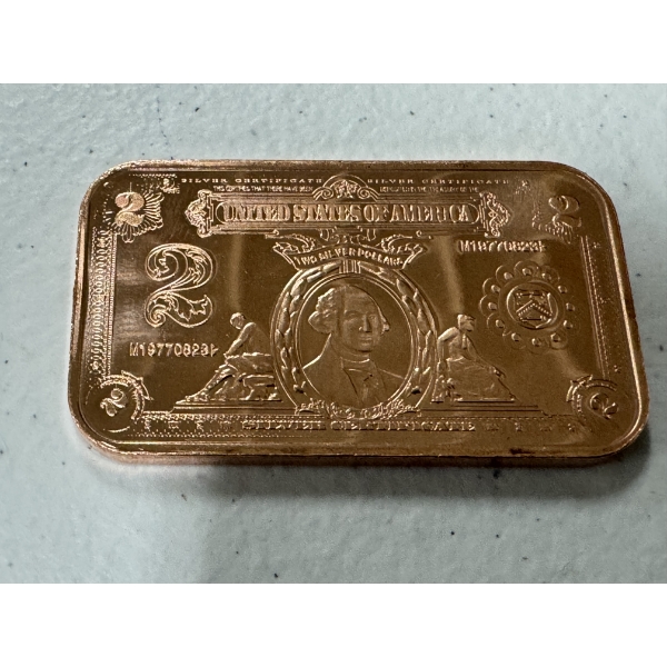 George Washington .999 Fine Copper One Troy Ounce Bar - Mint Condition