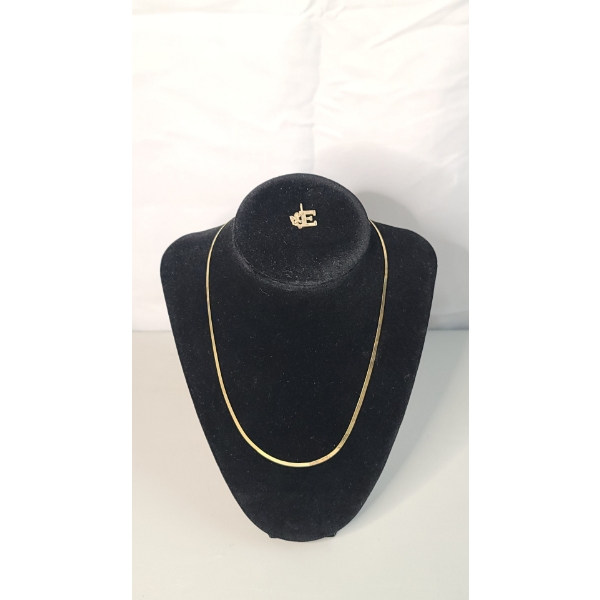 10K Yellow Gold Herringbone 18" Necklace & 10K Gold "E" Cherub Necklace Pendant - Total Weight: 3.9g