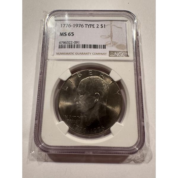 1976 United States Eisenhower Bicentennial One Dollar Coin - Type 2 - Graded NGC MS65