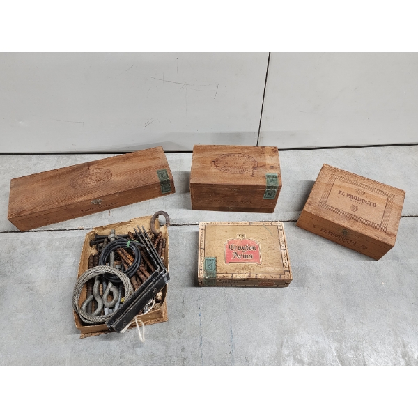 Vintage Cigar Boxes: Filled with Tools, and Box of Assorted Tools