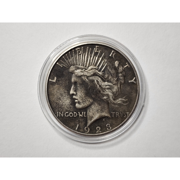 UNITED STATES 1923-S SILVER PEACE DOLLAR WITH UNIQUE BLACK TONING ~ Minted at the San Francisco Mint
