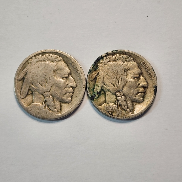 Two United States Buffalo Nickels: One Unknown Year & 1921