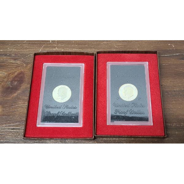 (2) 1974 Eisenhower 40% Silver Proof Dollars In Acrylic Display