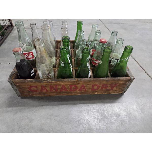 Wooden Canada Dry Crate And Vintage Soda Bottles 