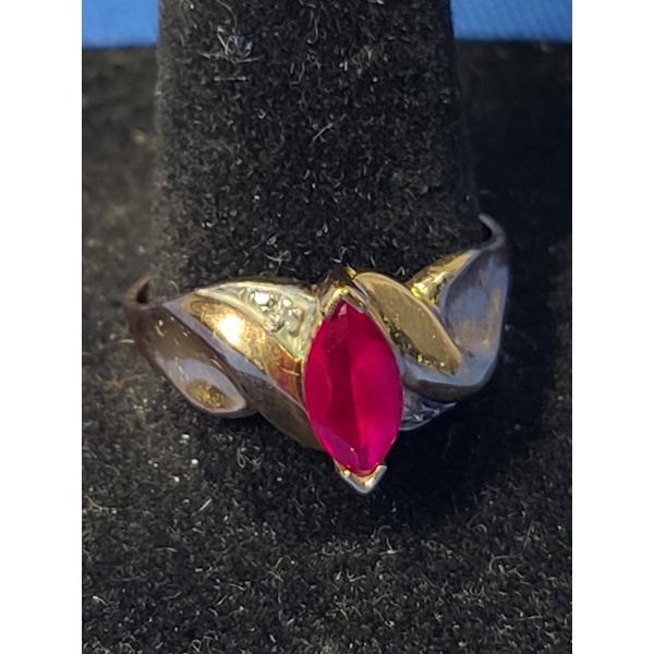 10K Gold Bypass Ring Set With A Marquise Ruby (Band Is Cut) - Size 10 - Weight: 3.2g