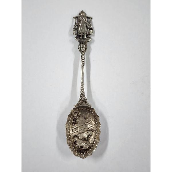 Very Nice Intricately Designed 80% Silver Spoon Ft. Milkmaid & Steers ~ MARKED "800W" ~ 19 Grams!