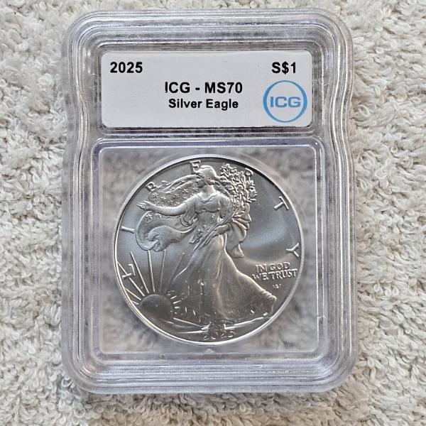 ICG MS70 Graded 2025 .999 Fine Silver 1oz. Eagle AFV $1.00