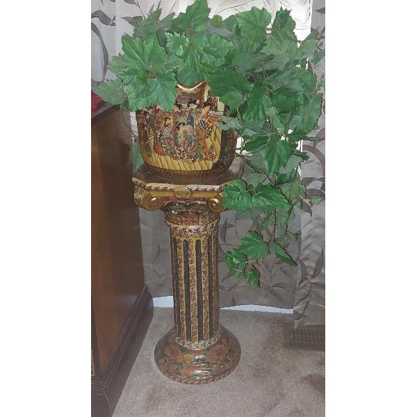2 Pcs - Chinese Themed Plant stand & Vase - 35" Overall Height Combined Plant Included