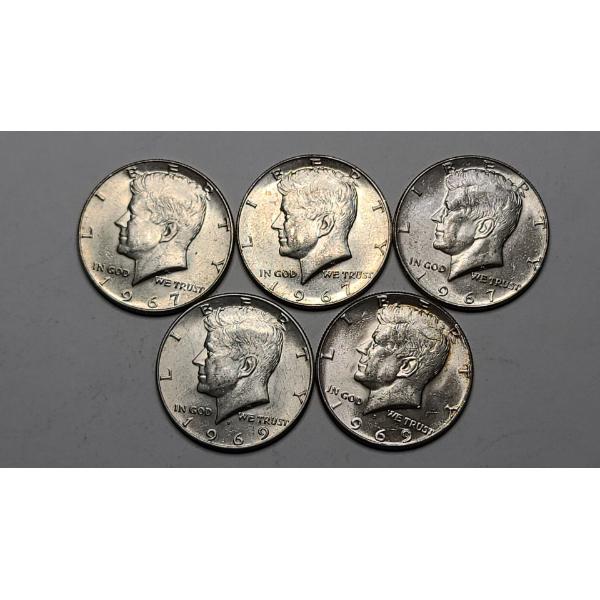 (5) Assorted Years United States 40% Silver Kennedy Half Dollars - Face Value: $2.50