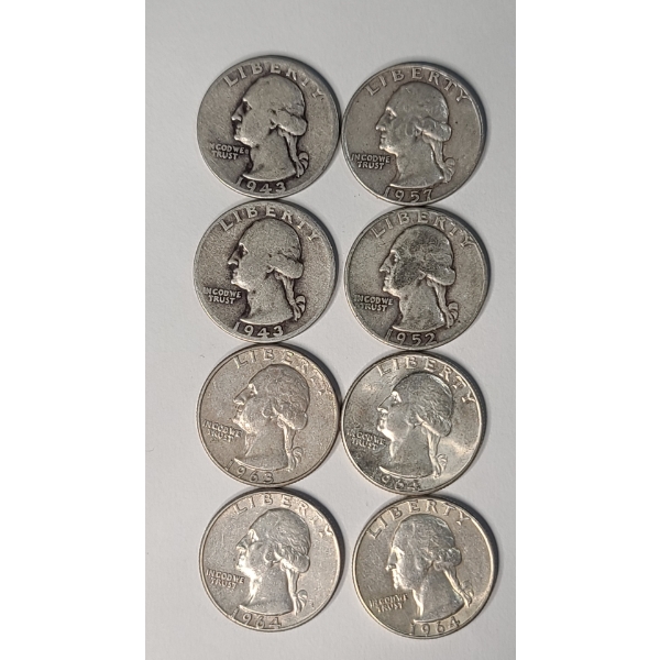 Assorted Years And Mint Marks 90% Silver U.S Washington Quarters - Face Value: $2.00