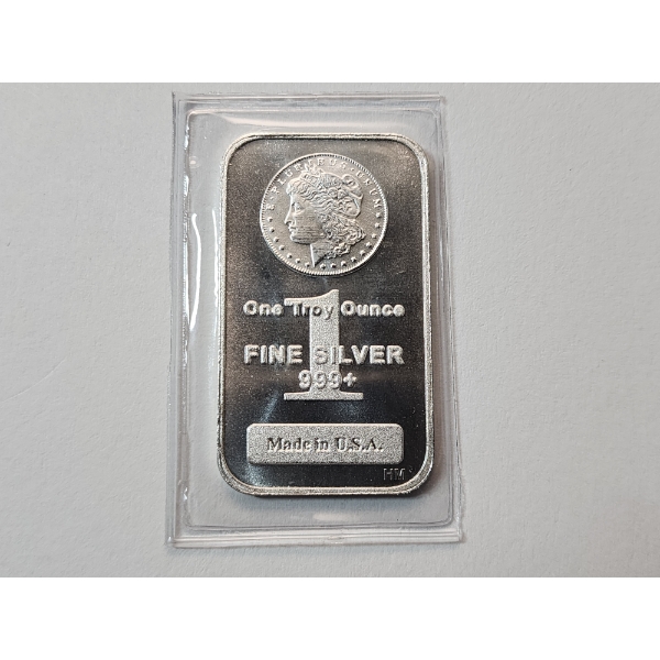 One Troy Ounce .999 Fine Silver Bar Featuring Morgan Dollar Design