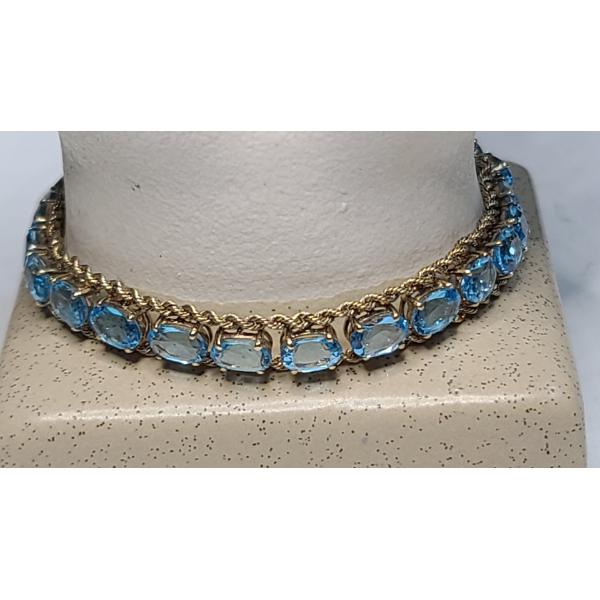 14K Yellow Gold 7" Twisted Rope Bracelet With Blue Topaz - Weight: 14.1g